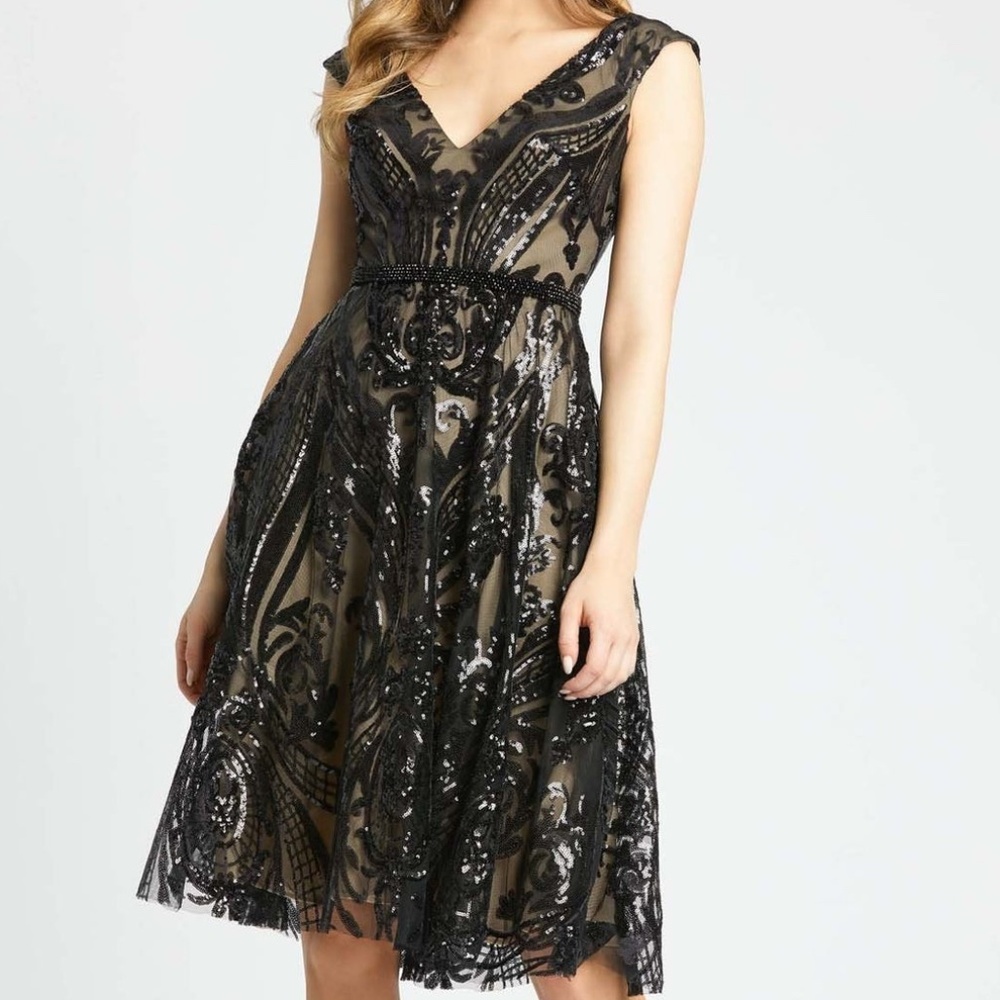 Mac Duggal - 67514 Art‎ Deco Sequin Overlay Dress